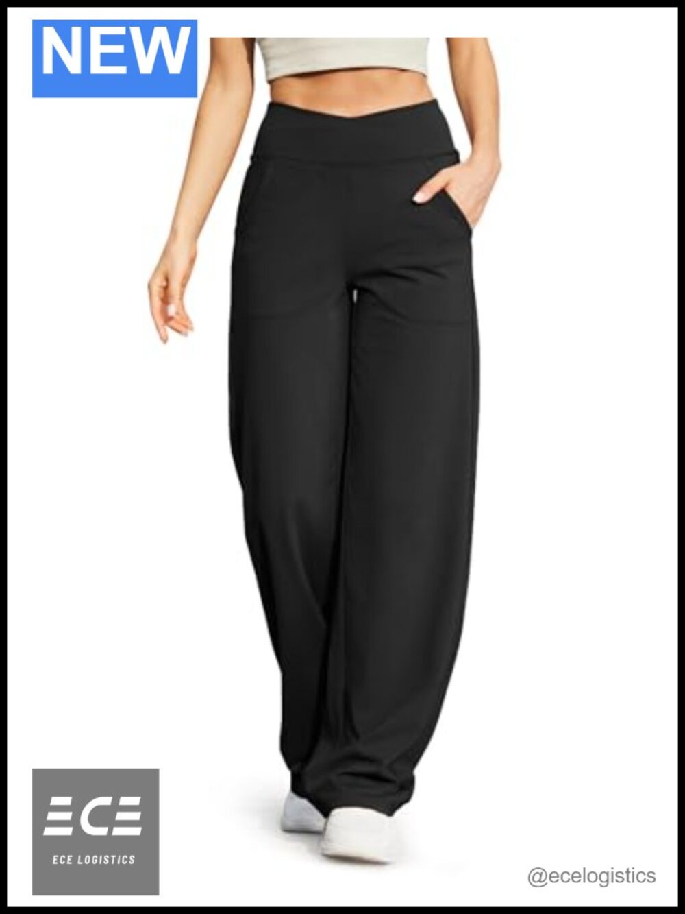Wide Leg Yoga Pants High Waist Crossover Pull On Palazzo Trousers